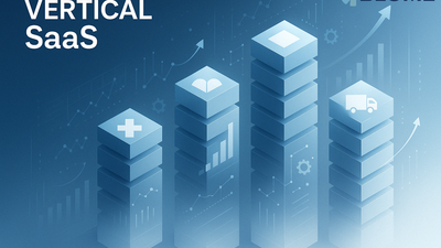 Slide titled “Vertical SaaS” showing stacked bar-style visuals representing different industry applications such as healthcare, logistics, and other verticals with a Blume logo