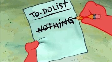 Image showing a hand holding a paper labeled “TO-DO LIST” with “NOTHING” crossed out, highlighting a humorous take on task management