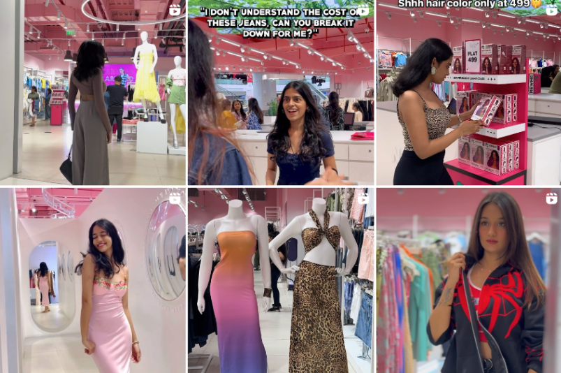 Image showing a grid of fashion-related social media posts featuring individuals in a retail environment, highlighting user-generated or influencer content.