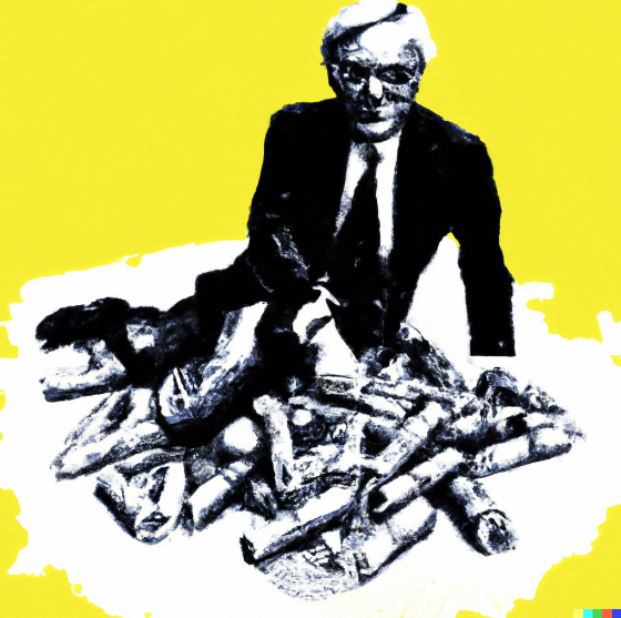 A&#x20;venture&#x20;capitalist&#x20;rolling&#x20;in&#x20;money,&#x20;depicted&#x20;by&#x20;andy&#x20;warhol