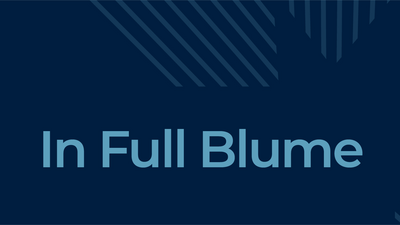 Slide titled In Full Blume showing Blume branding on a blue background