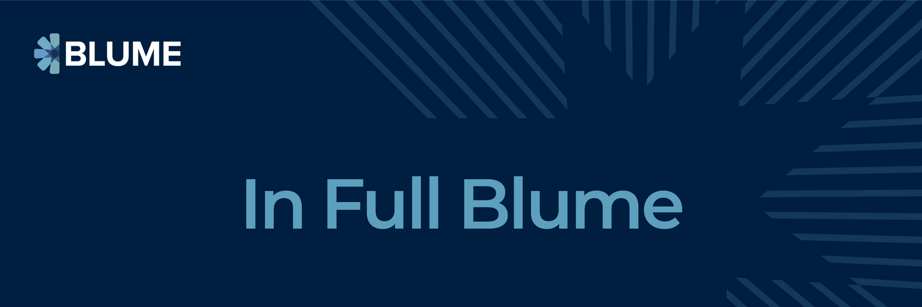 Slide titled In Full Blume showing Blume branding on a blue background