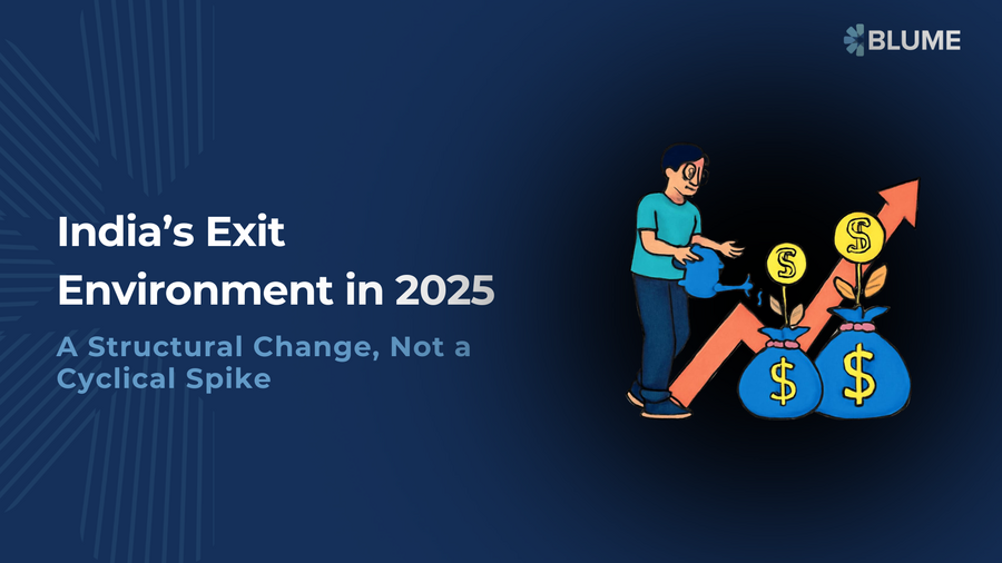 Slide titled India’s Exit Environment in 2025, A Structural Change Not a Cyclical Spike, showing illustration of investment growth with rising arrows and capital